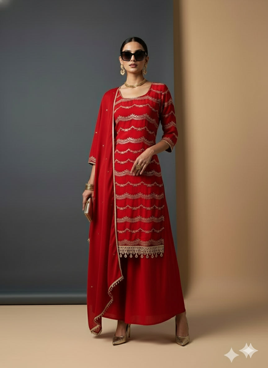 Scarlet Bloom Organza Kurti Set - 52740KS