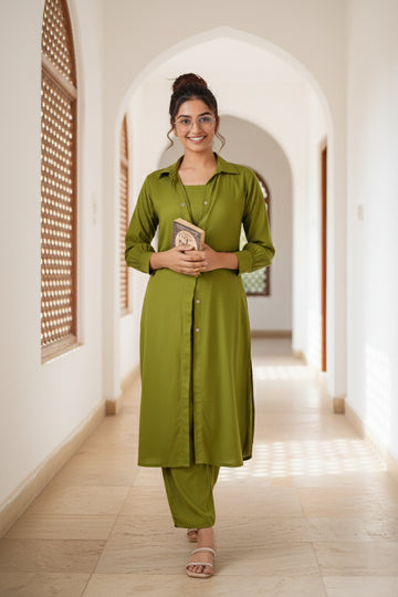 Olive Green Three-Piece Co-ord Set- 52659C