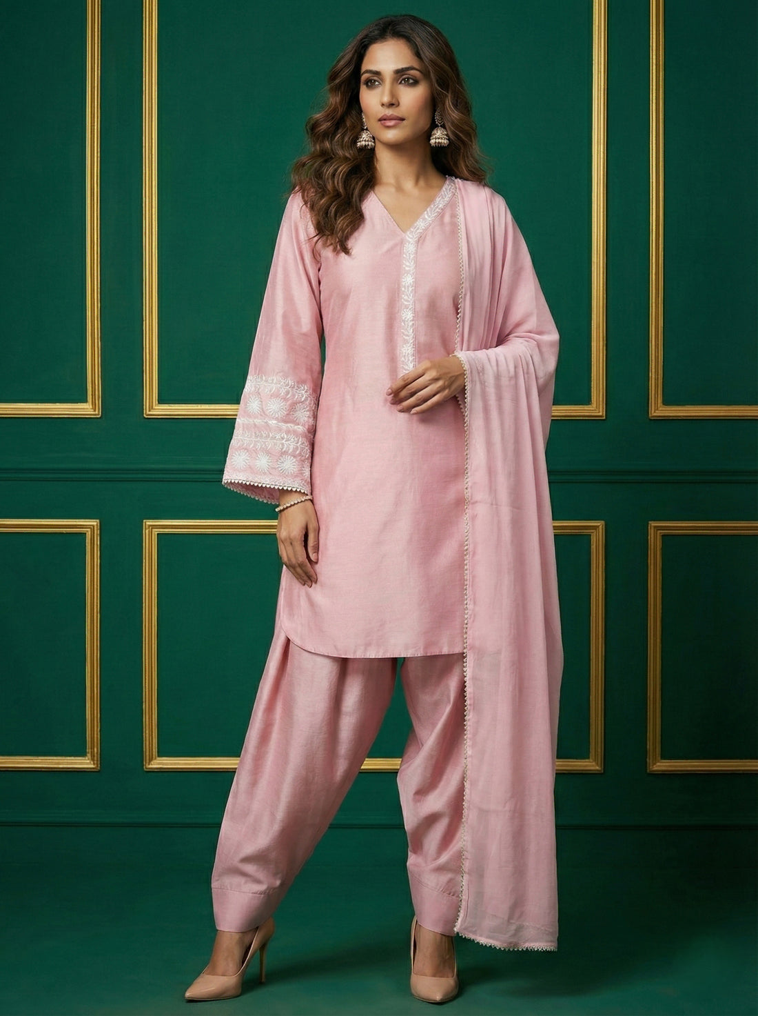 Light Pink Satin Farshi Plazzo Magic- 52678KS - 1