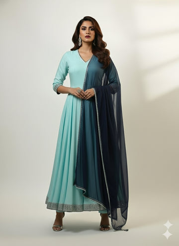 Sky Blue Anarkali Set - 52718KS