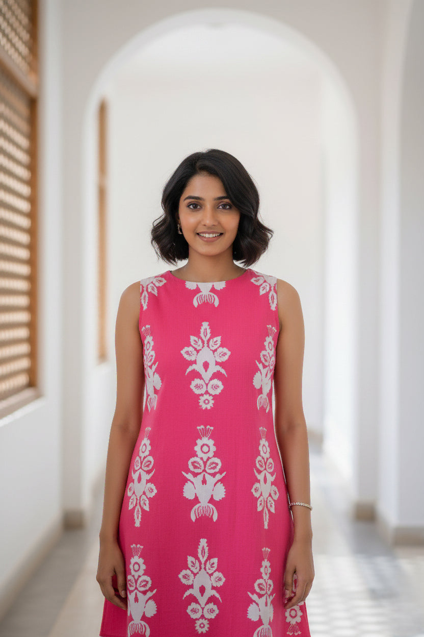 Magenta Motif Charm Dress- 52642D