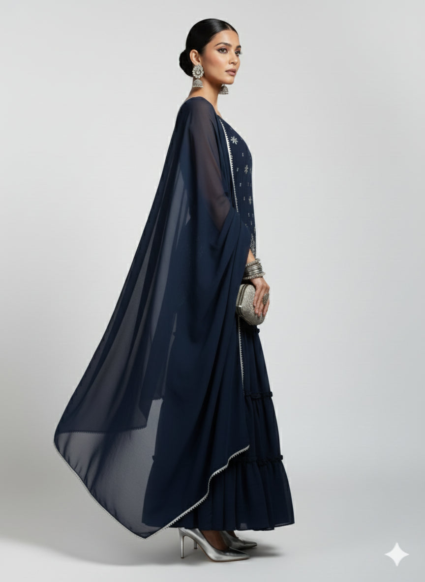 Teal Charm Motif Kurti Palazzo Set - 52731KS