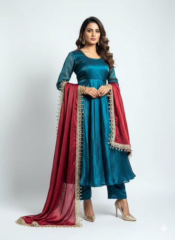 Teal Mirage Anarkali Set - 52746KS
