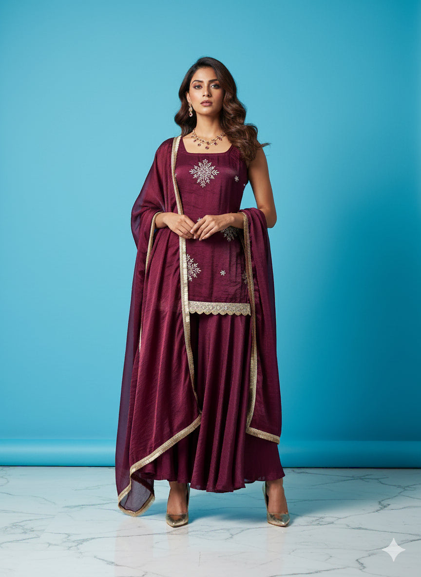Wine Elegance Kurti Set - 52744KS