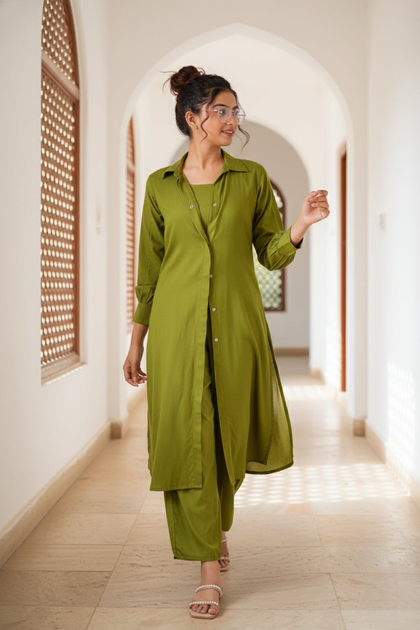 Olive Green Three-Piece Co-ord Set- 52659C