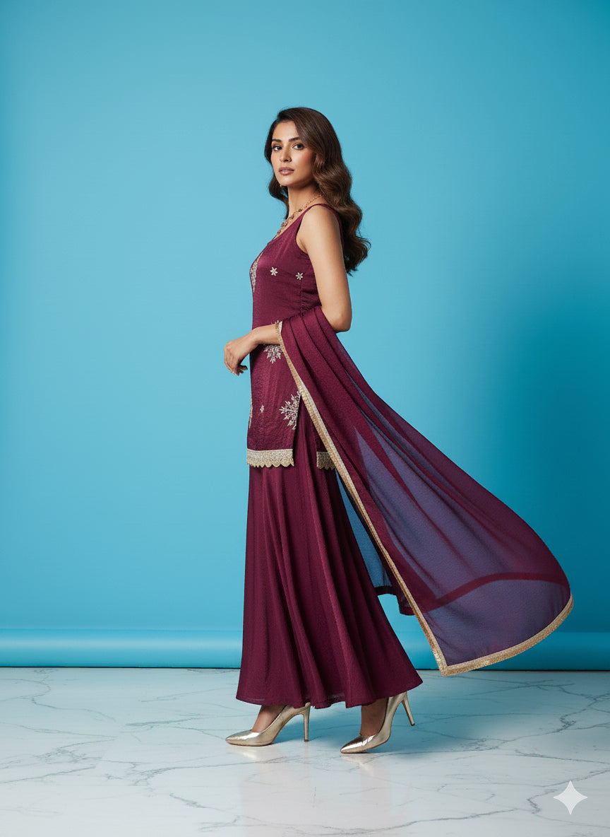 Wine Elegance Kurti Set - 52744KS