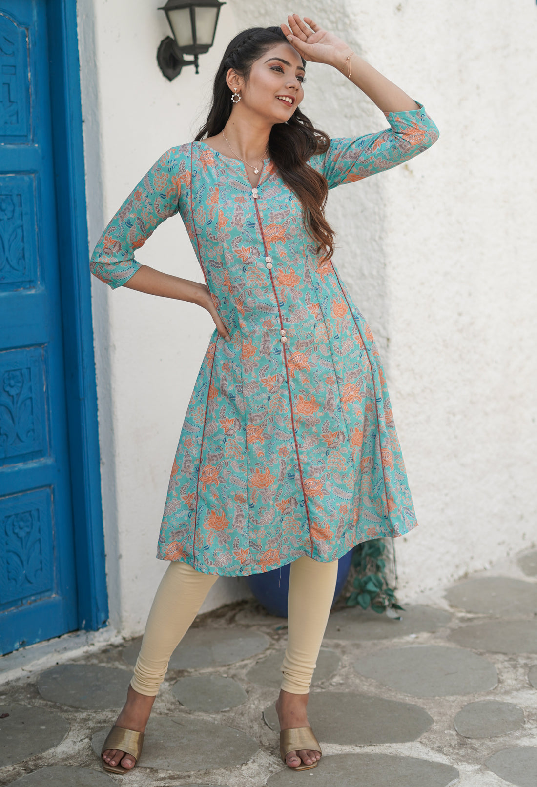 Jade Green Coloured Floral Printed Kurta - 52452K