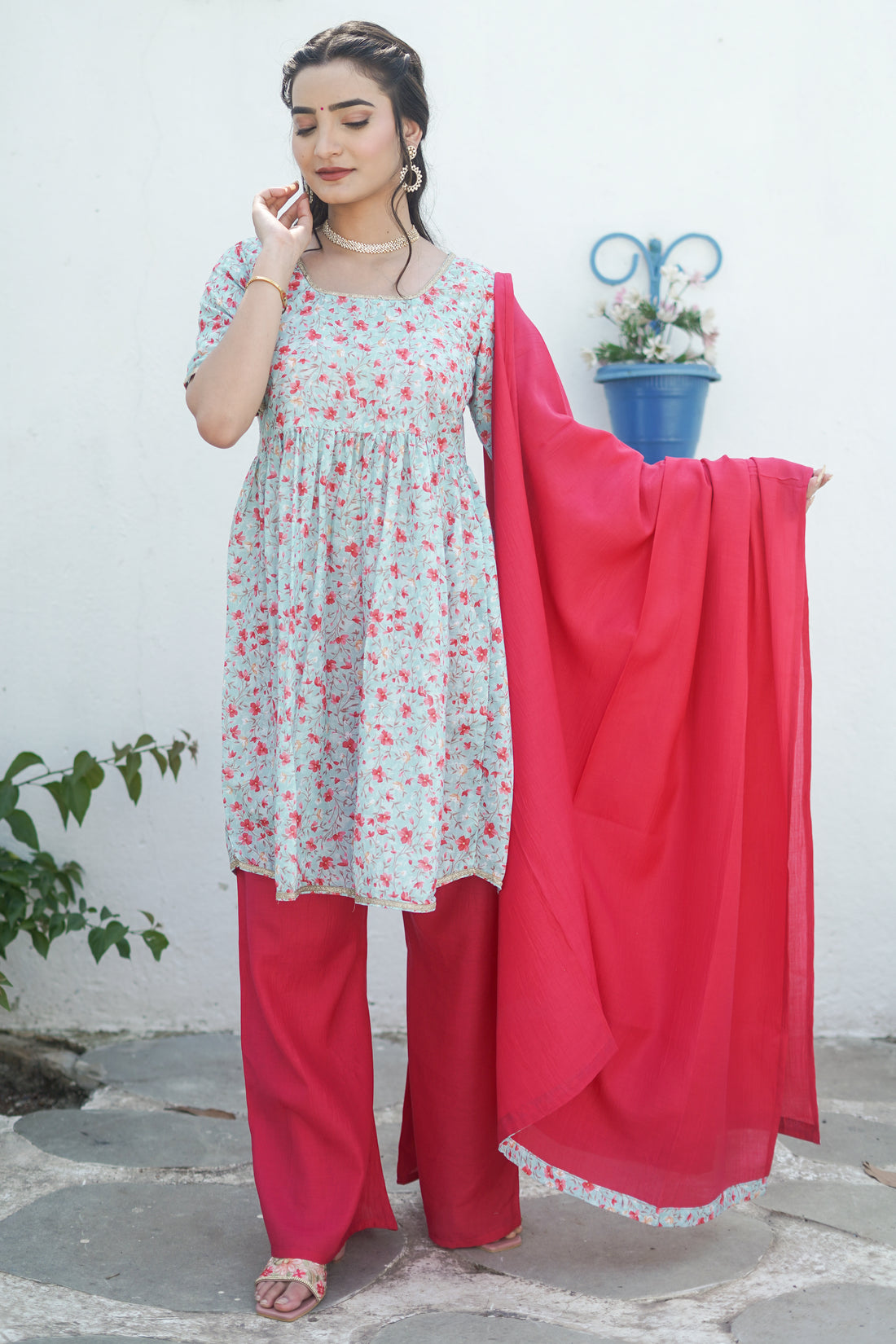 Mint Green Floral Print Kurta Set - 52432KP