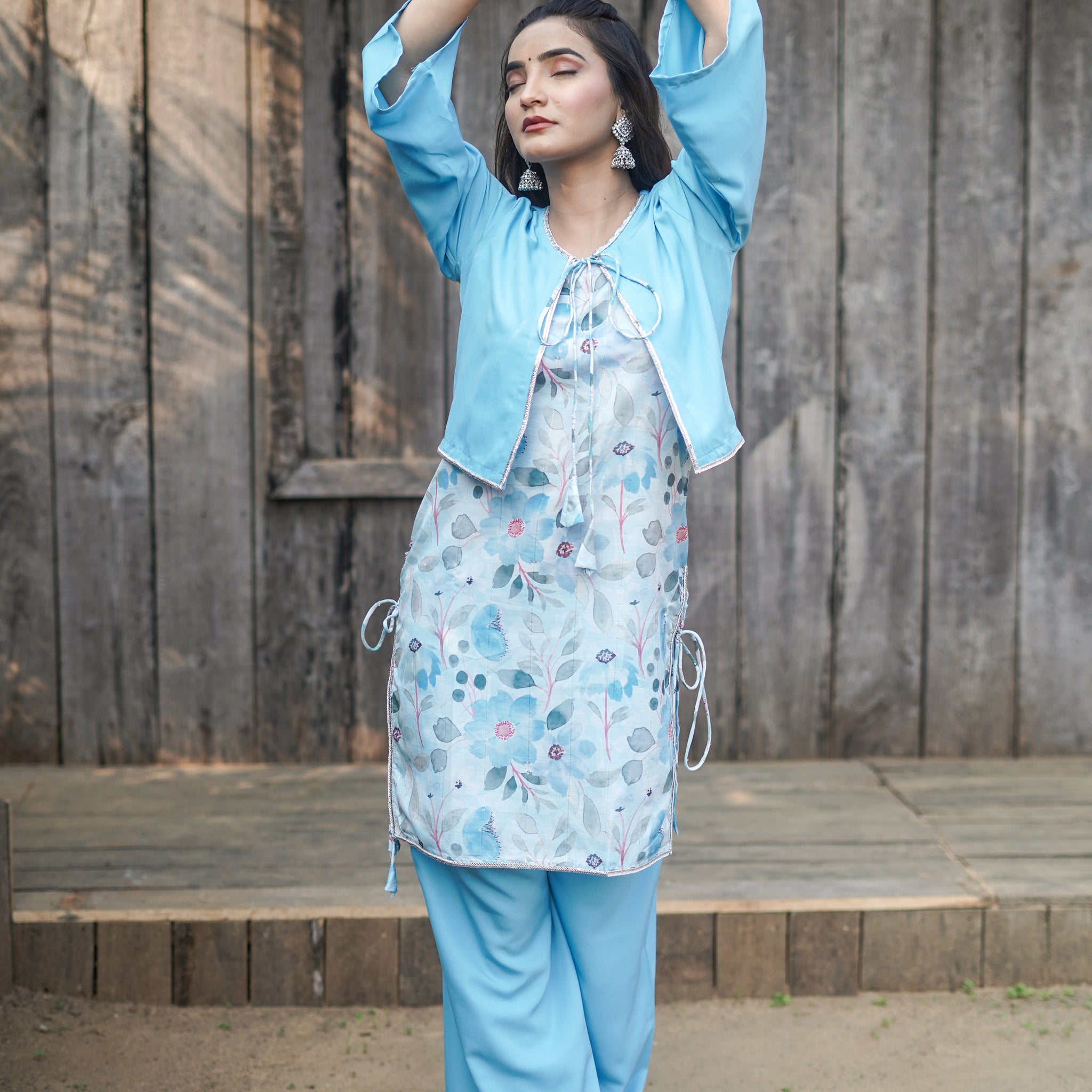 Light Blue Floral Printed Kurta Set - 52446KP