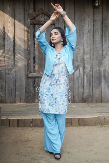 Light Blue Floral Printed Kurta Set - 52446KP