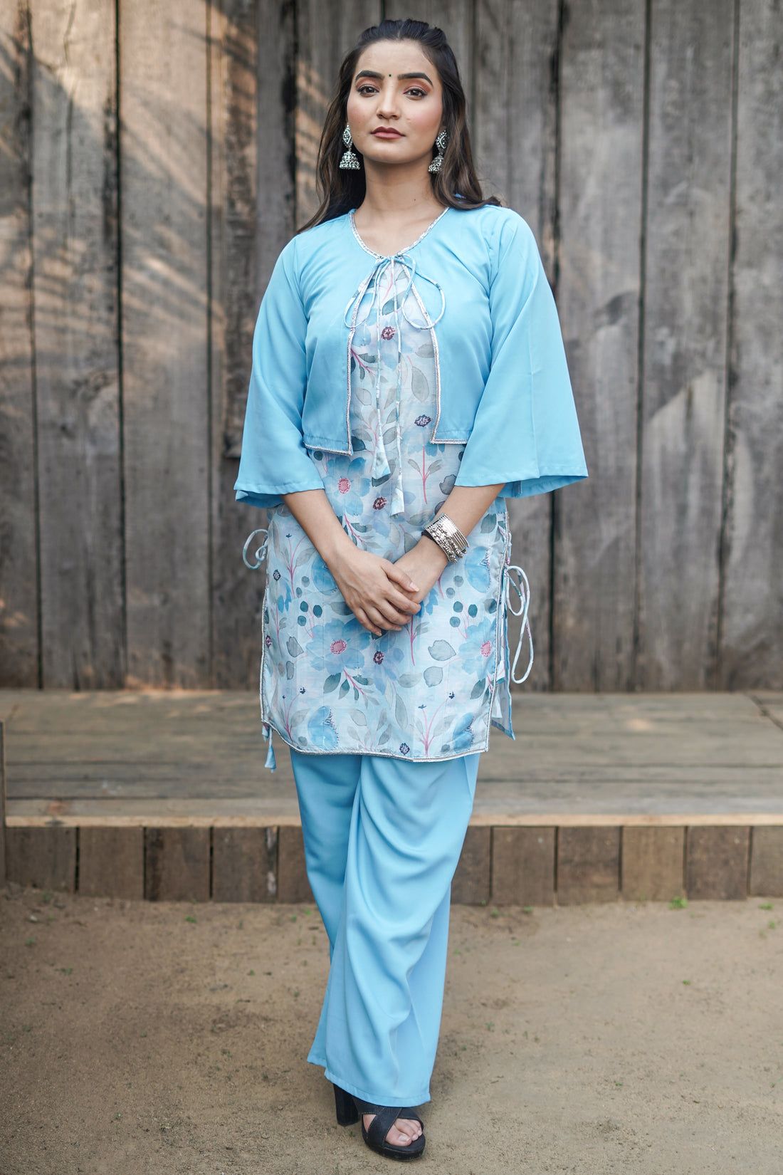 Light Blue Floral Printed Kurta Set - 52446KP