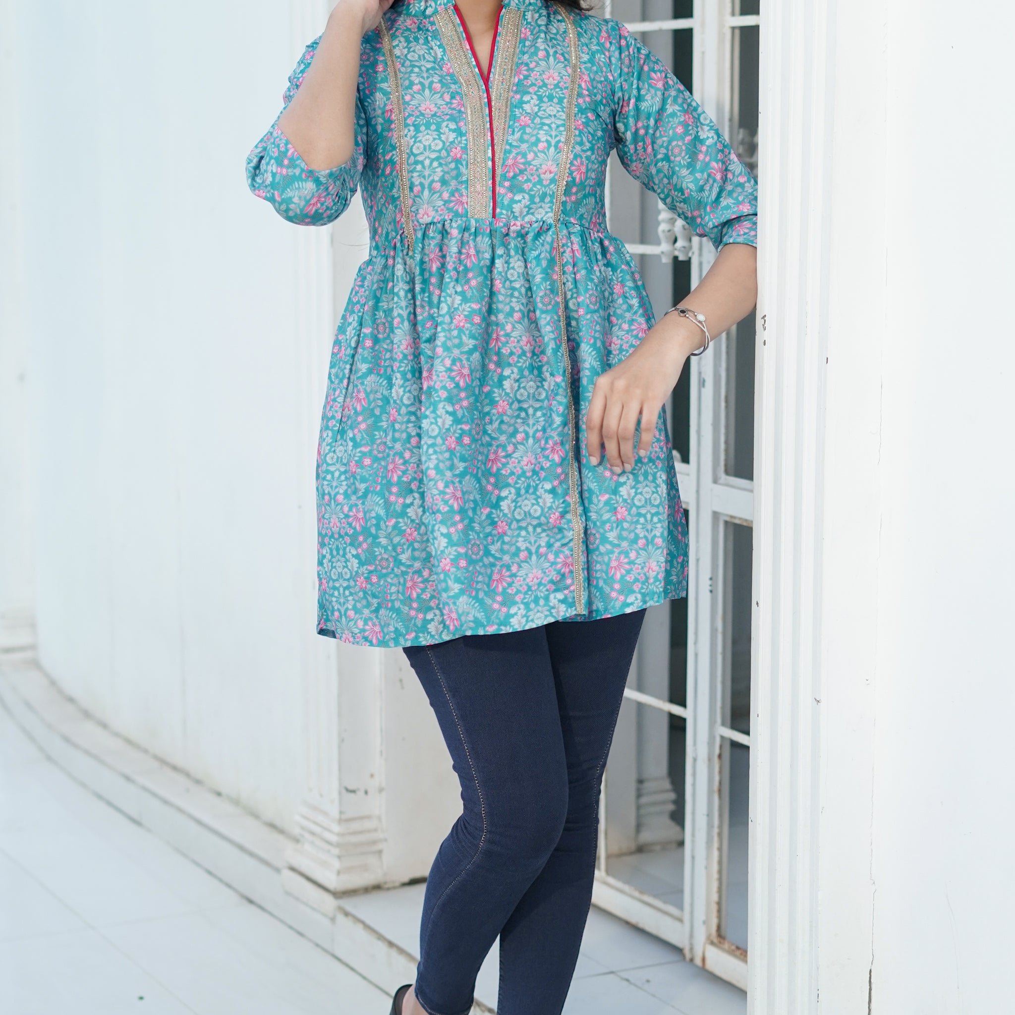 Persian Green Floral Printed Top -52431T