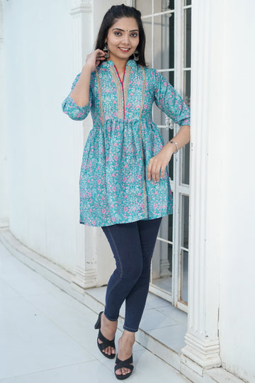 Persian Green Floral Printed Top -52431T