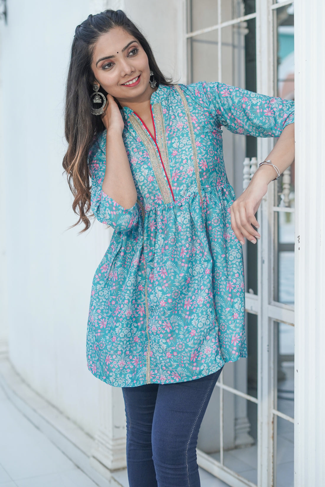 Persian Green Floral Printed Top -52431T