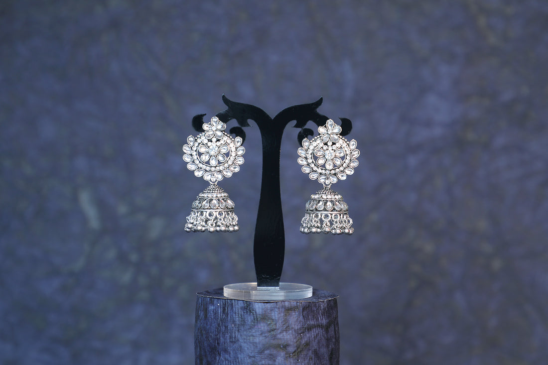 Silver Kundan Oxidised Jhumka Earrings -ER5066