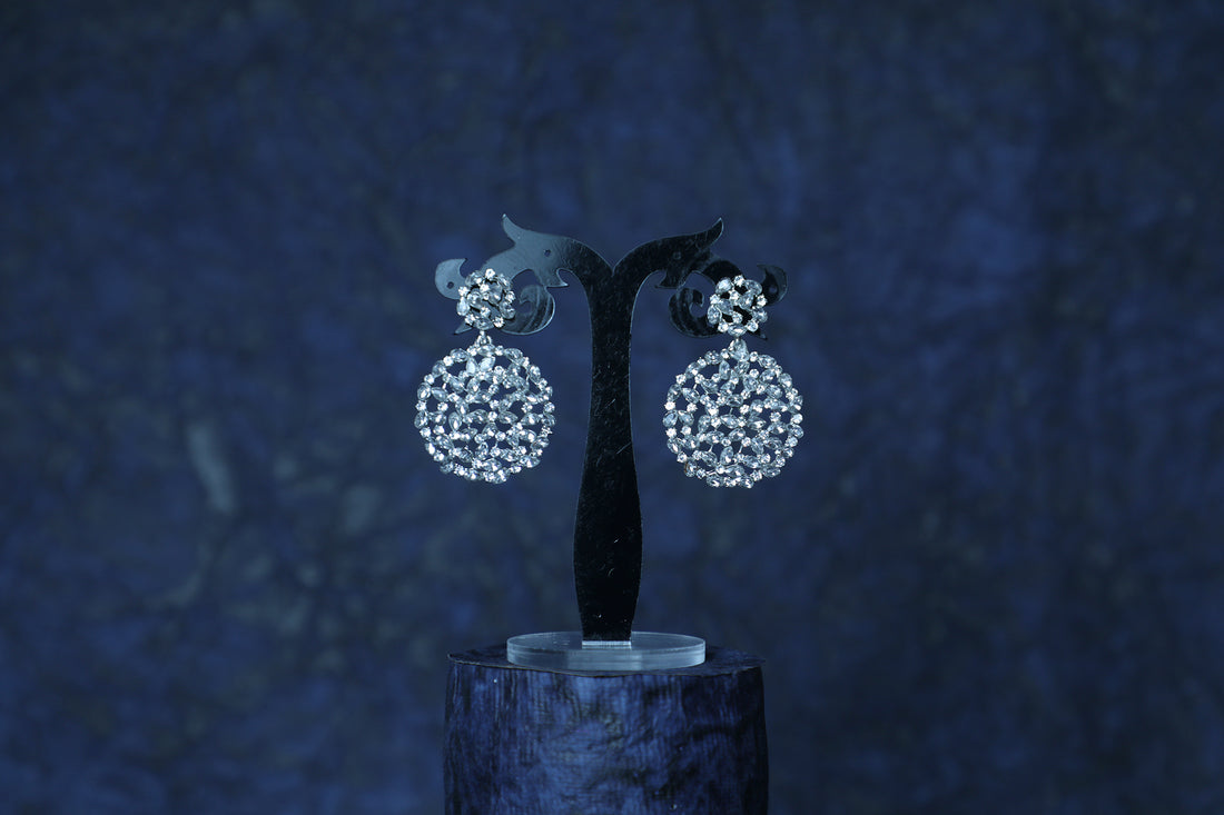 Silver Plated American Diamond Drop Earrings - ER5041