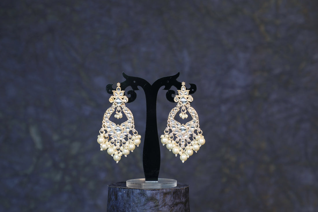 Light Gold Plated Kundan Chandbali Earrings - ER5001