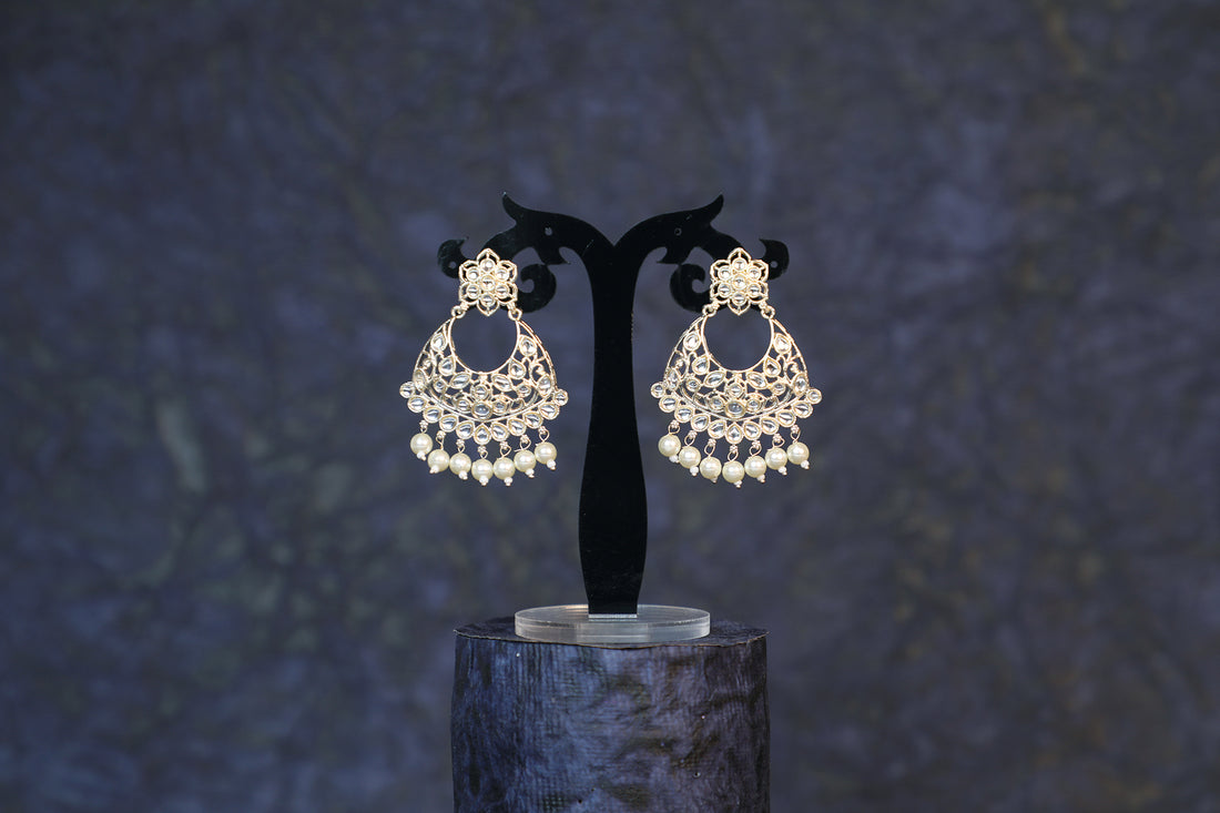 Light Gold Plated Kundan Chandbali Earrings - ER5003