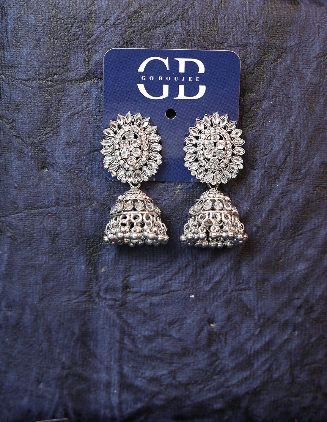 Silver Plated Kundan Oxidised Jhumka Earrings- ER5059