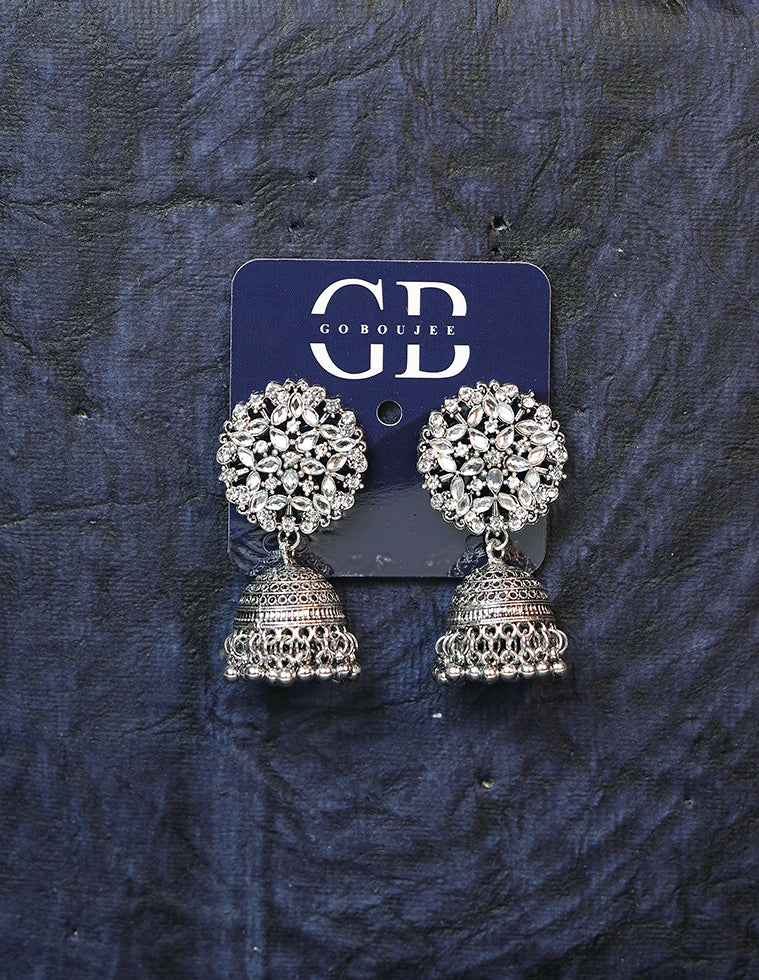 Silver Kundan Oxidised Jhumka Earrings - ER5068
